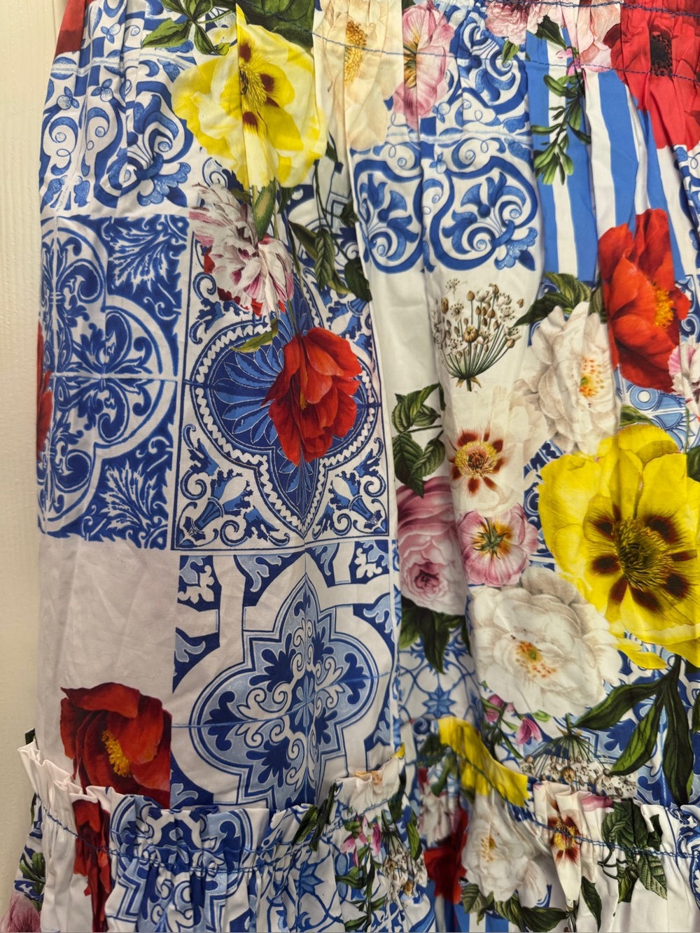 Boston Proper Tiered A-line Skirt Women’s M Cotton Floral striped Side Zip - Picture 3 of 5
